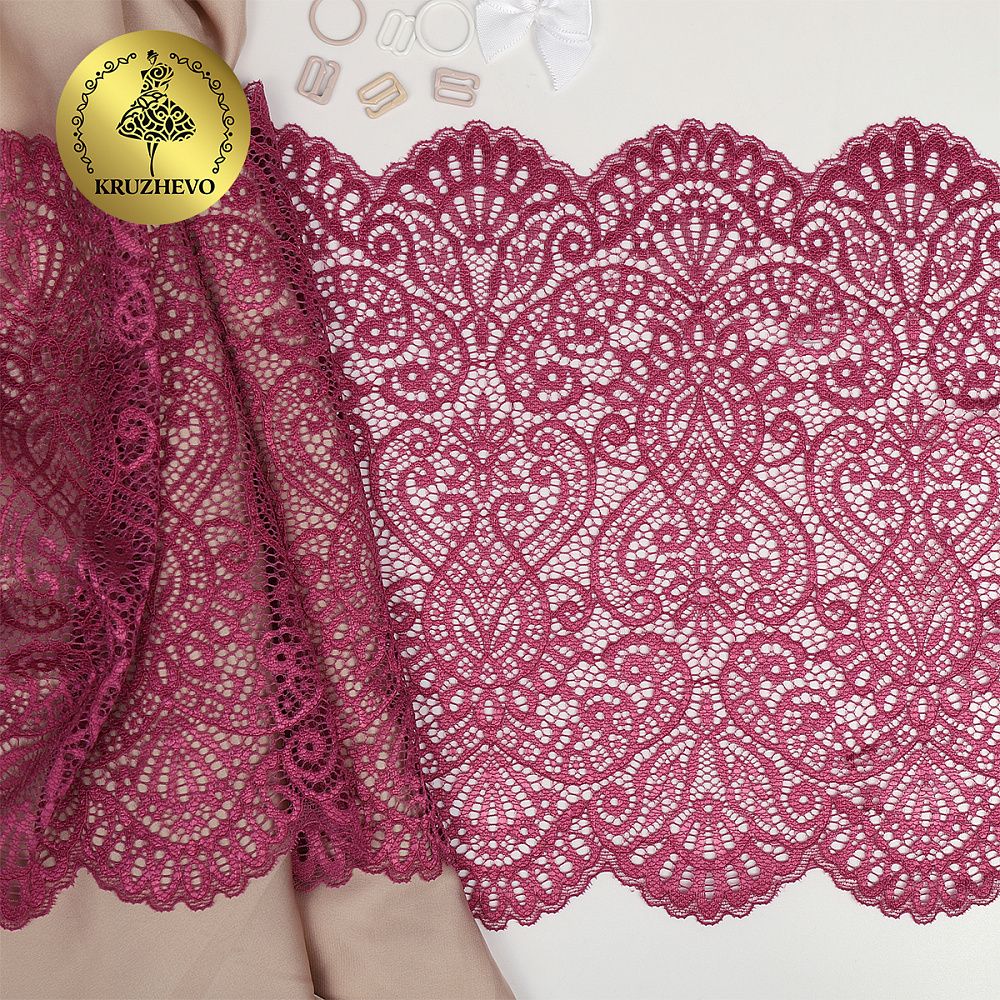 Кружево бельевое эластичное 240 мм / 25 м, 40992, цв.2925 розовый рубин, Kruzhevo