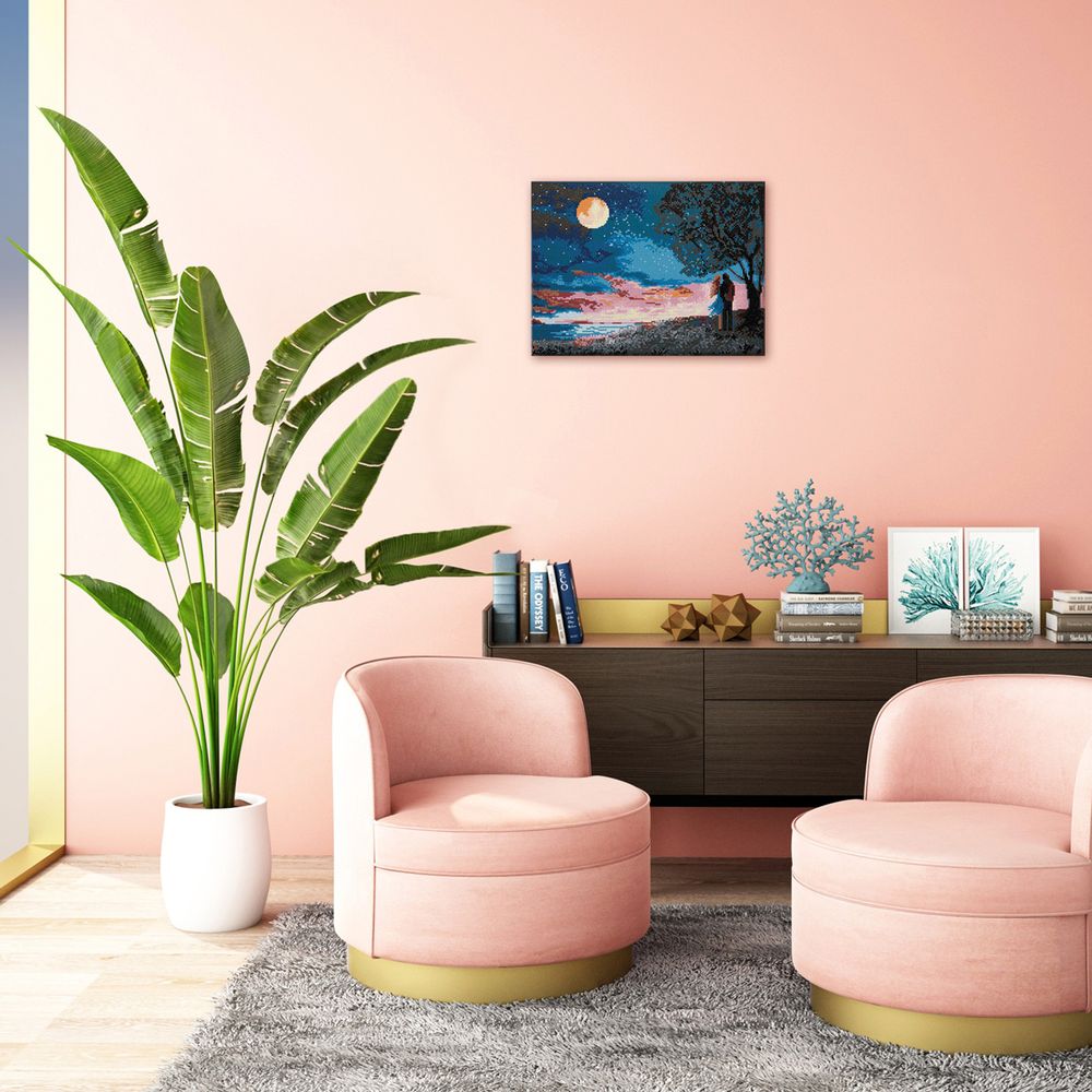 Алмазная (кристальная) мозаика Фрея ALPD-276, на подрамнике Встреча под луной, 40х30 см