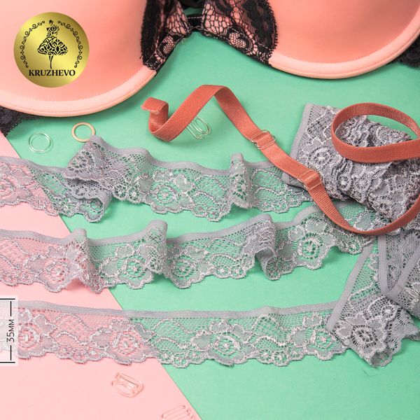 Кружево эластичное (стрейч) 35 мм, L839, цв.19 серый уп.50м, Kruzhevo