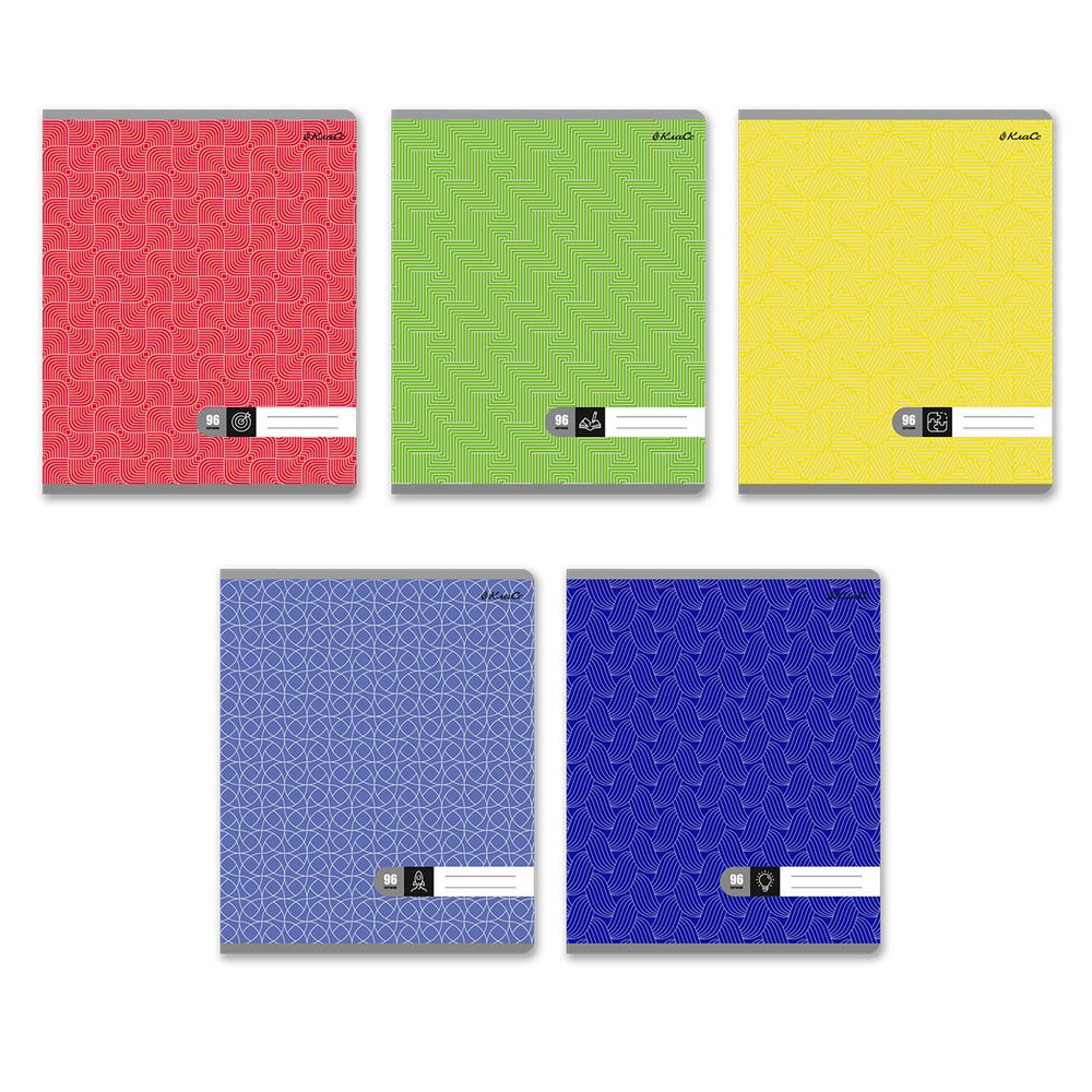 Тетрадь ученическая общая, пантон, A5+ 96 л. на скобе 60 г/м², белизна 100%, 5 шт, клетка в термоусадочной пленке, 000785 Цвета моего дня, Светоч 96ТЕТк-005