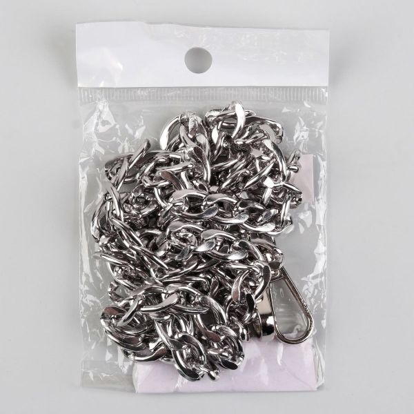 Цепочка для сумки с карабинами алюм 120см 9х14мм плоская серебряный