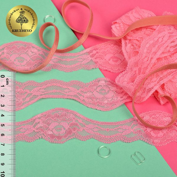 Кружево эластичное (стрейч) 37 мм, 270, цв.02 розовый уп. 18,3 м, Kruzhevo