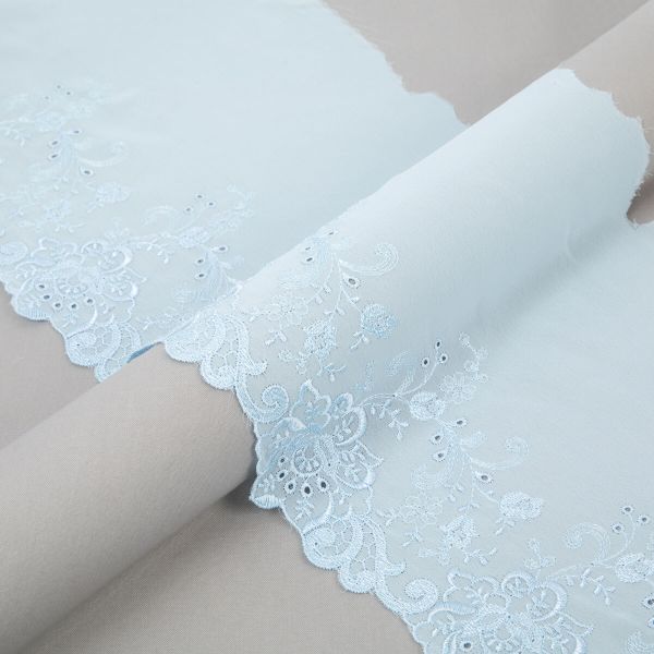 Кружево на сетке (шифон) 190 мм / 10 м, Турция, SF006BLU (042) голубой, Gamma SHKM-19002