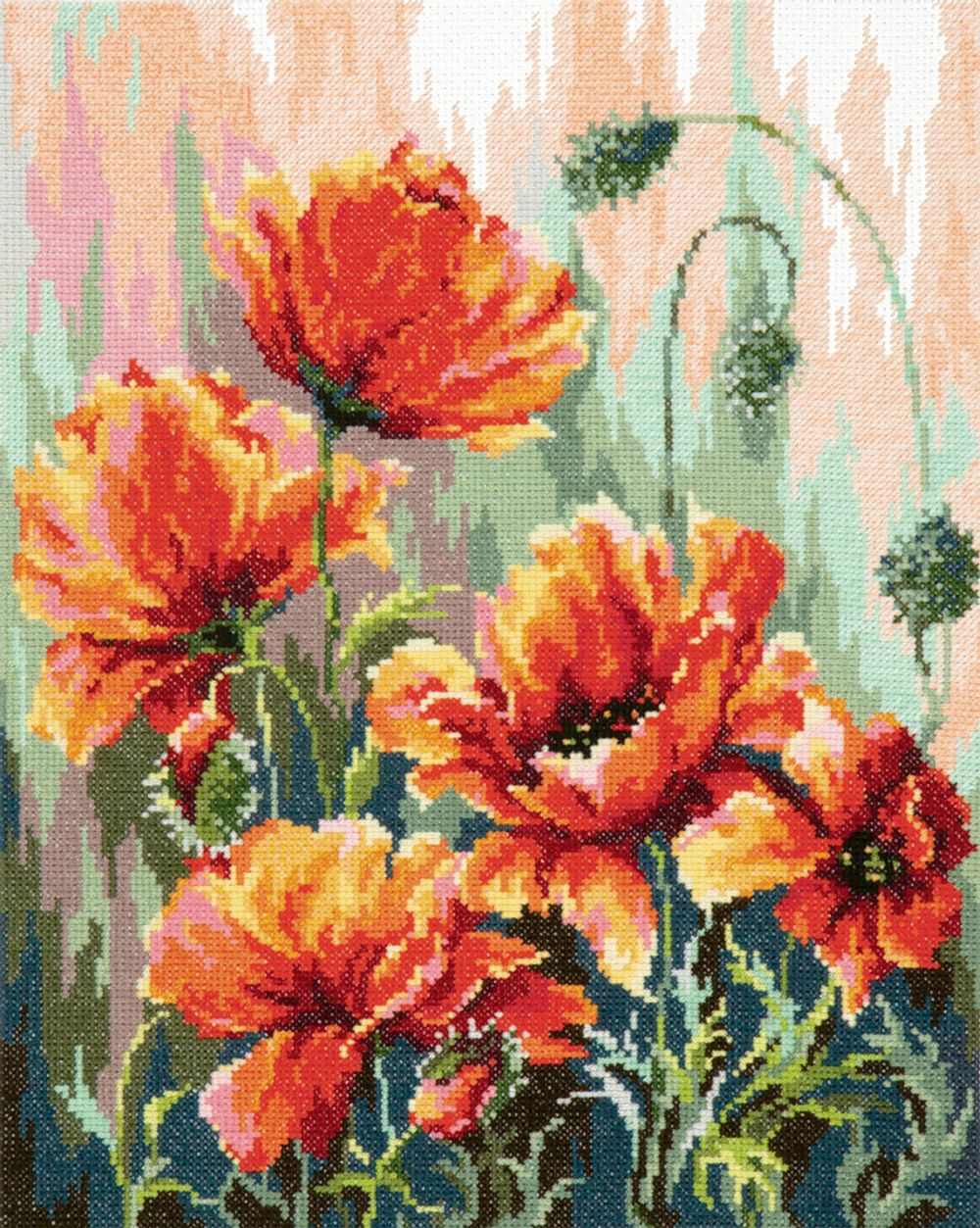 Набор для вышивания нитками Чудесная игла, Маки в утренних лучах, 27х34 см