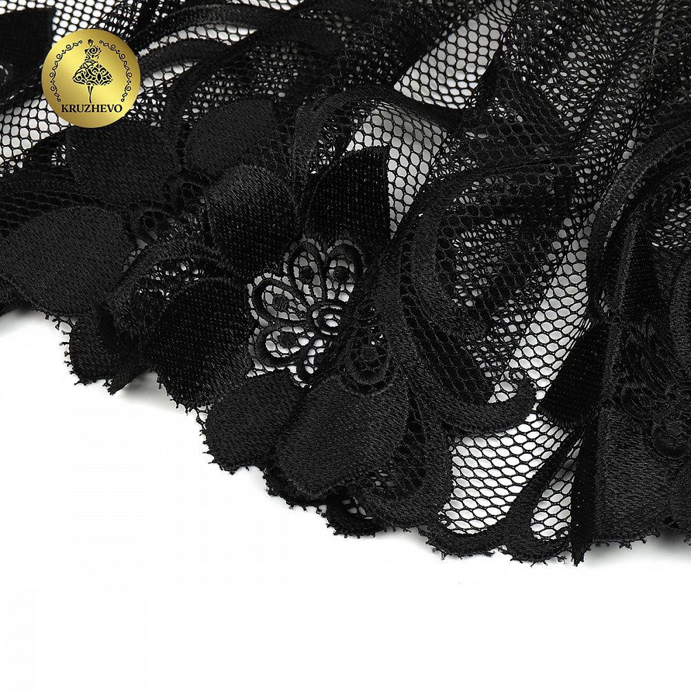 Кружево на сетке (вышитое) арт.T101 245мм цв.черный уп.6м, Kruzhevo