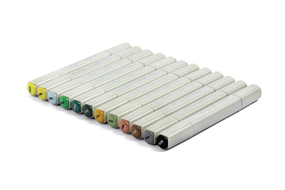 Набор маркеров на спиртовой основе 0.7 - 7 мм, 12 цв. перо круглое/скошенное, 03 -Лесной пейзаж (Весна), Vista-Artista SMA-12