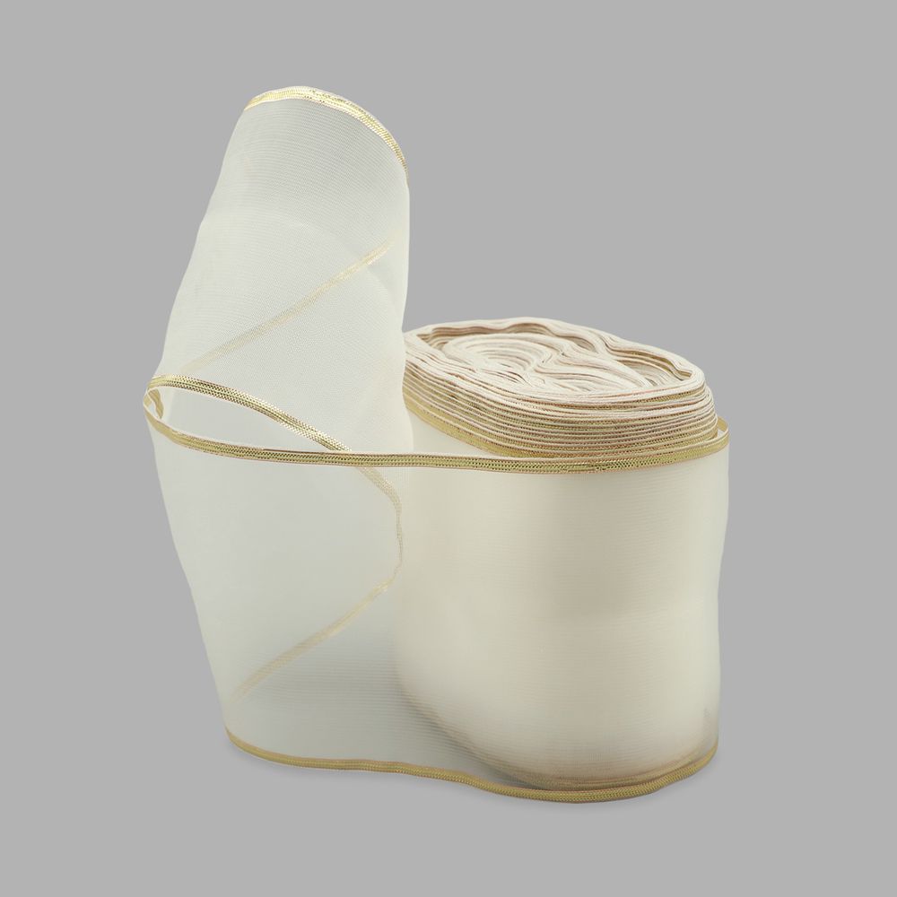 Лента для бантов (капрон) с мет. краем, 7 см, 25 м (белый) С3502