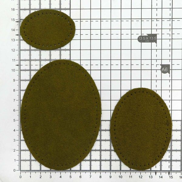 Набор заплаток пришивных из замши, овал 4х5,5см, 6х8,2см, 8х10,9см, с перфорацией, 3 шт (33 хаки), 59404
