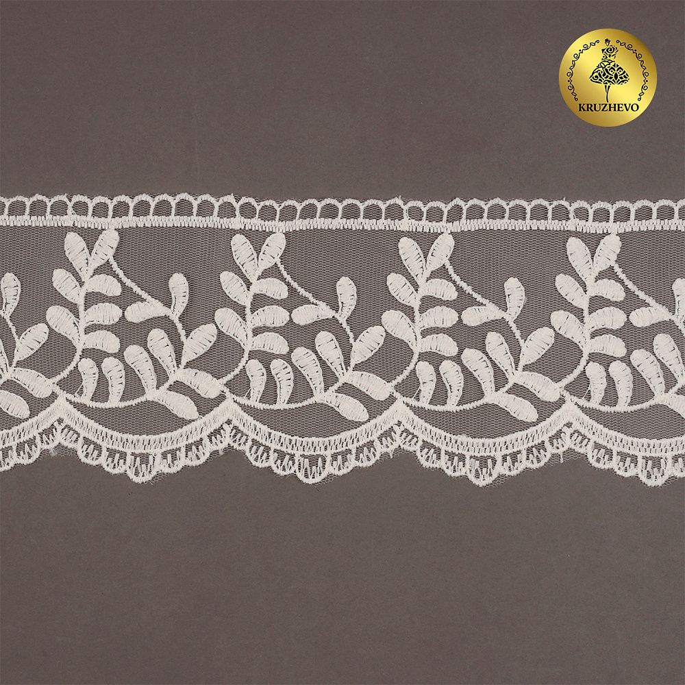 Кружево на сетке 85 мм, цв.W0115 молочный, уп.13.7м, Kruzhevo