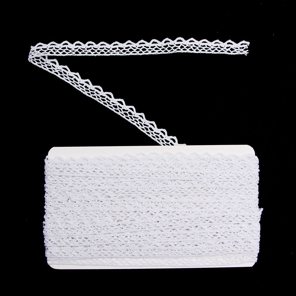 Кружево вязаное (тесьма) хлопковое 10 мм / 9.14 метров, белоснежный