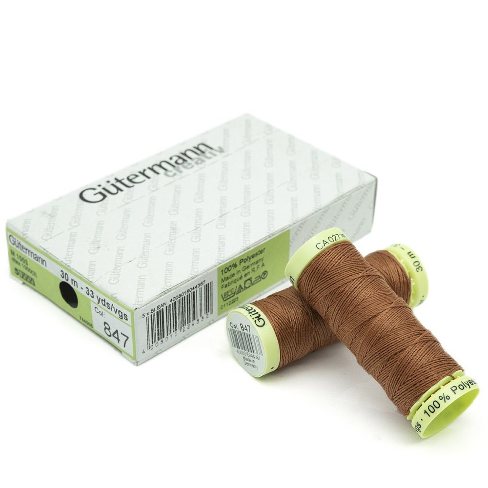 Нитки отделочные Gutermann Top Stitch, 30м, 847 медно-коричневый, 5 катушек