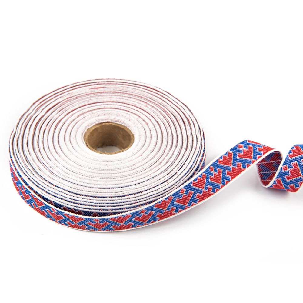 Лента (тесьма) жаккардовая 18.0 мм / 25±1 метров, белый-красный-синий, Gamma С3771Г17 рис.9699
