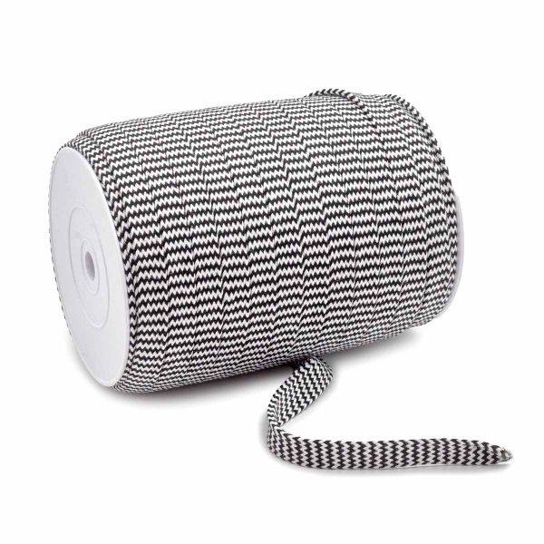 Шнур плоский плетеный х/б ⌀15.0 мм / 75 метров, чер/бел зигзаг, 07-4300/01(02/04)