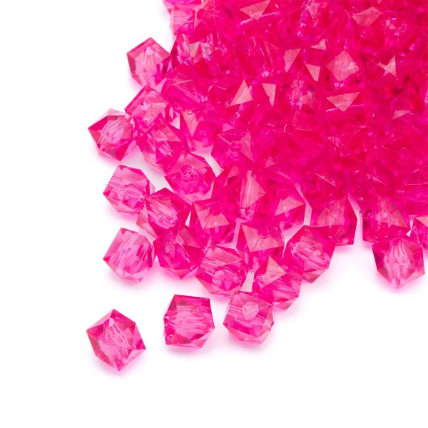 Бусины акрил ⌀10 мм, прозрач. в цвете, граненый куб, 500 г, Astra&Craft (606 фуксия)