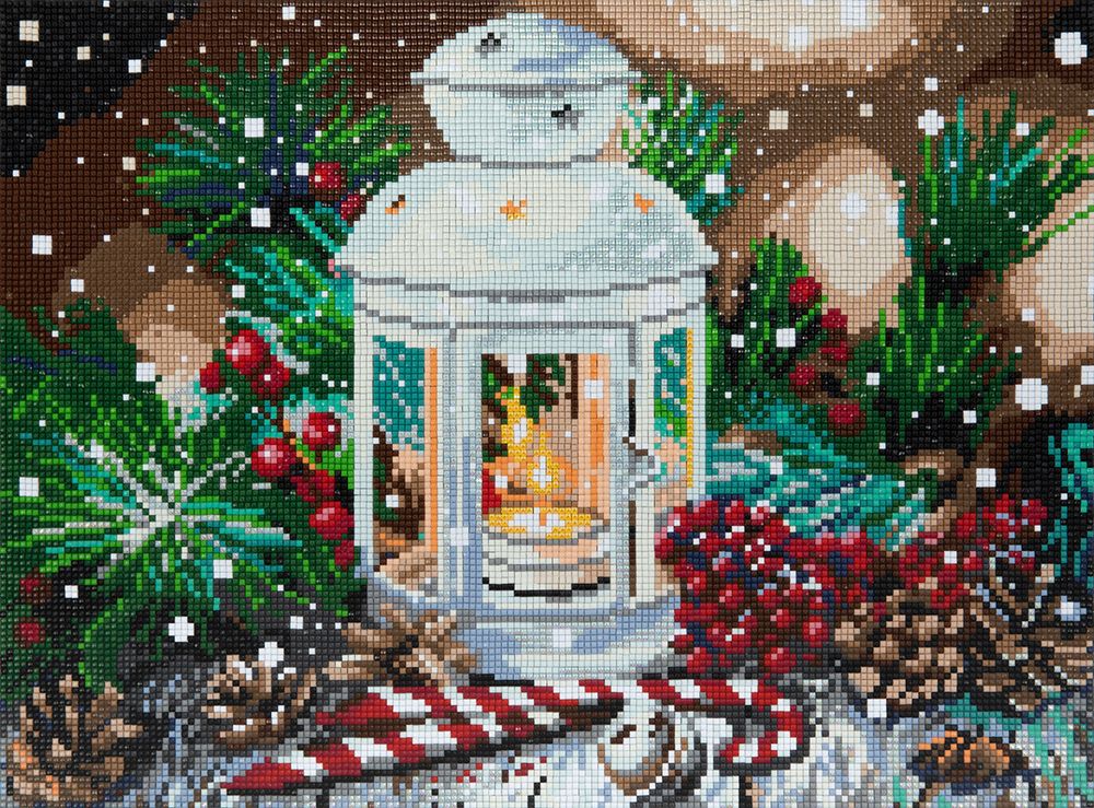 Алмазная (кристальная) мозаика Фрея, на подрамнике Рождественский подсвечник, 40х30 см