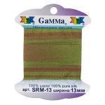 Лента (тесьма) шелковая 13.0 мм / 9.1±0.5 метров, M133 св.зеленый/коричневый, Gamma SRM-13