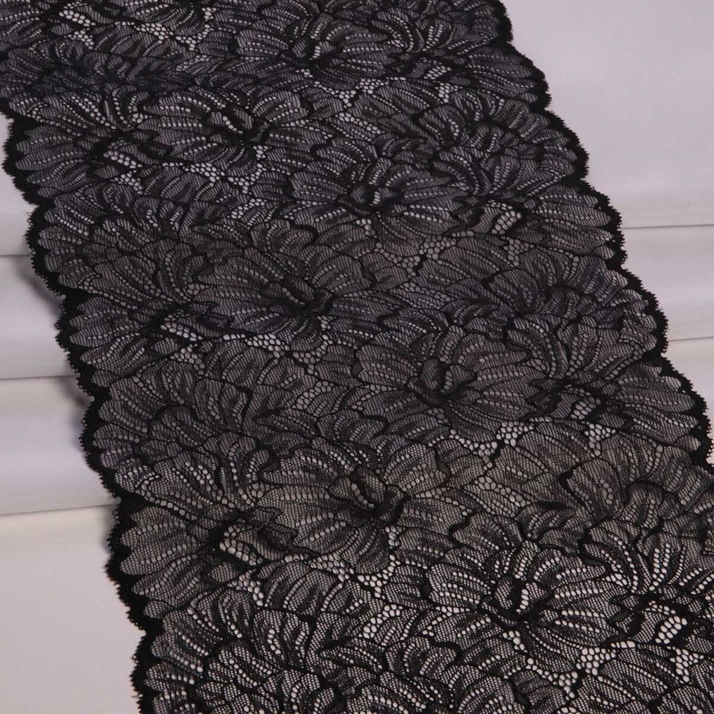 Кружево бельевое эластичное 240 мм / 13.72 м, цв. C580 черный