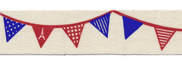 Лента хлопок с рисунком 16.0 мм / 5 шт по 3 метра, L7 113/065 Флажки, сине-красный, CLP-162 Gamma