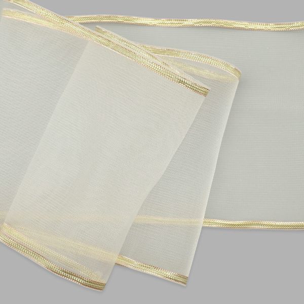 Лента для бантов (капрон) с мет. краем, 7 см, 25 м (белый) С3502