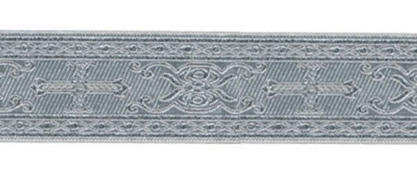 Лента (тесьма) жаккардовая 40.0 мм / 10±0.5 метров, (галун православный), серебро, Gamma TRJ-64