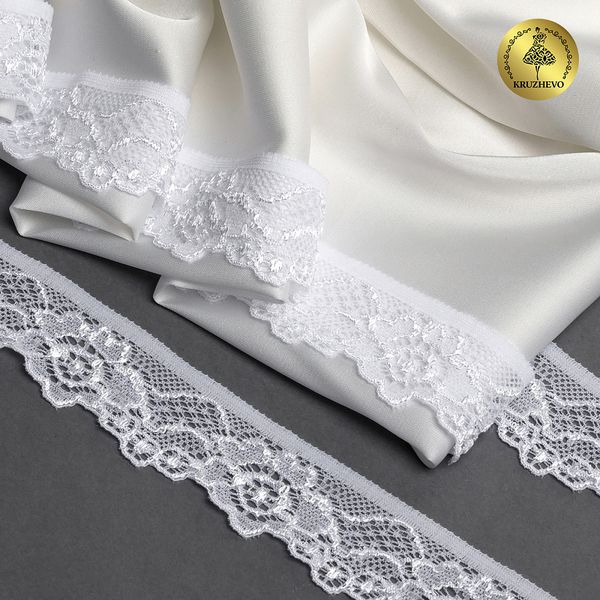 Кружево эластичное (стрейч) 30 мм, TBY.L839, 01 белый, 500м, Kruzhevo