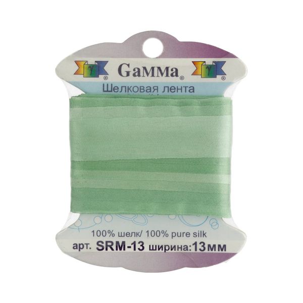 Лента (тесьма) шелковая 13.0 мм / 9.1±0.5 метров, M042 св.зеленый/зеленый, Gamma SRM-13