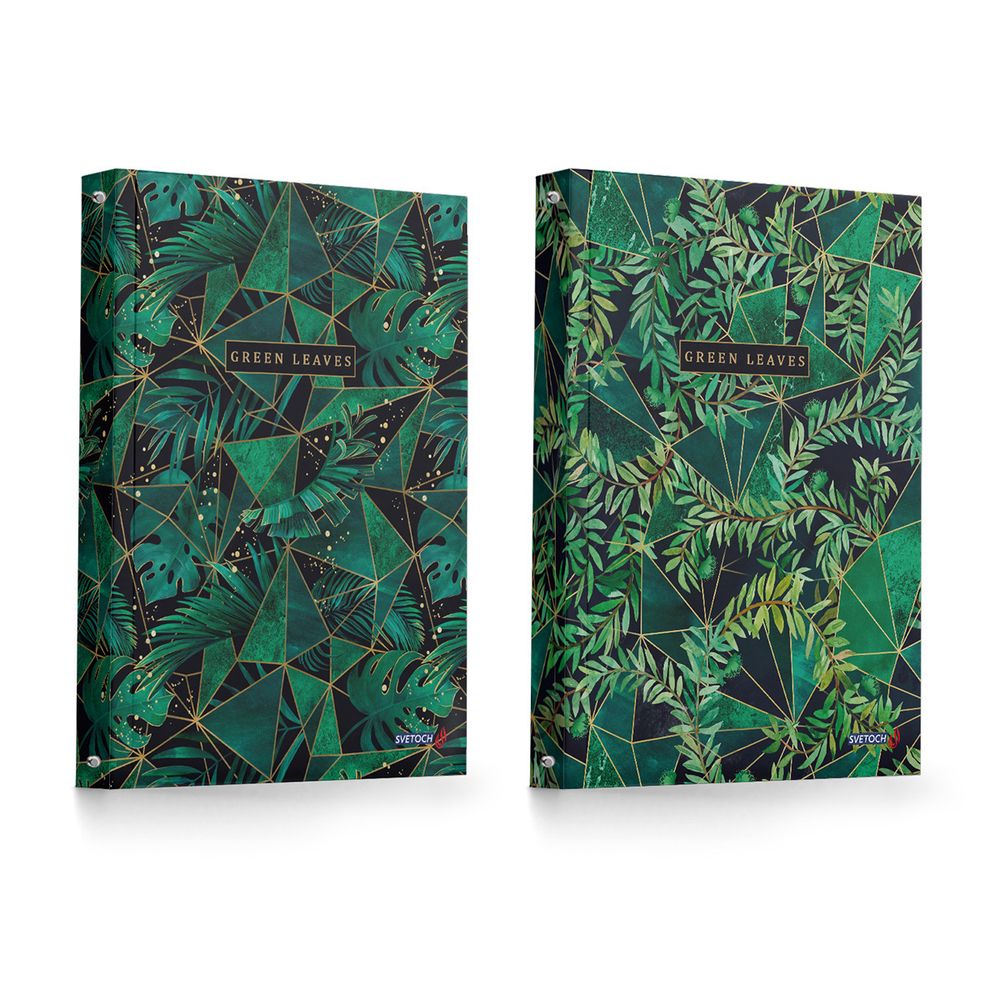 Тетрадь общая со сменным блоком, глянцевая ламинация, A5 160 л. на 4 кольцах 65 г/м², белизна 100% 12 шт, клетка, 000661 Зелёный калейдоскоп, Светоч ТЕТ160-001