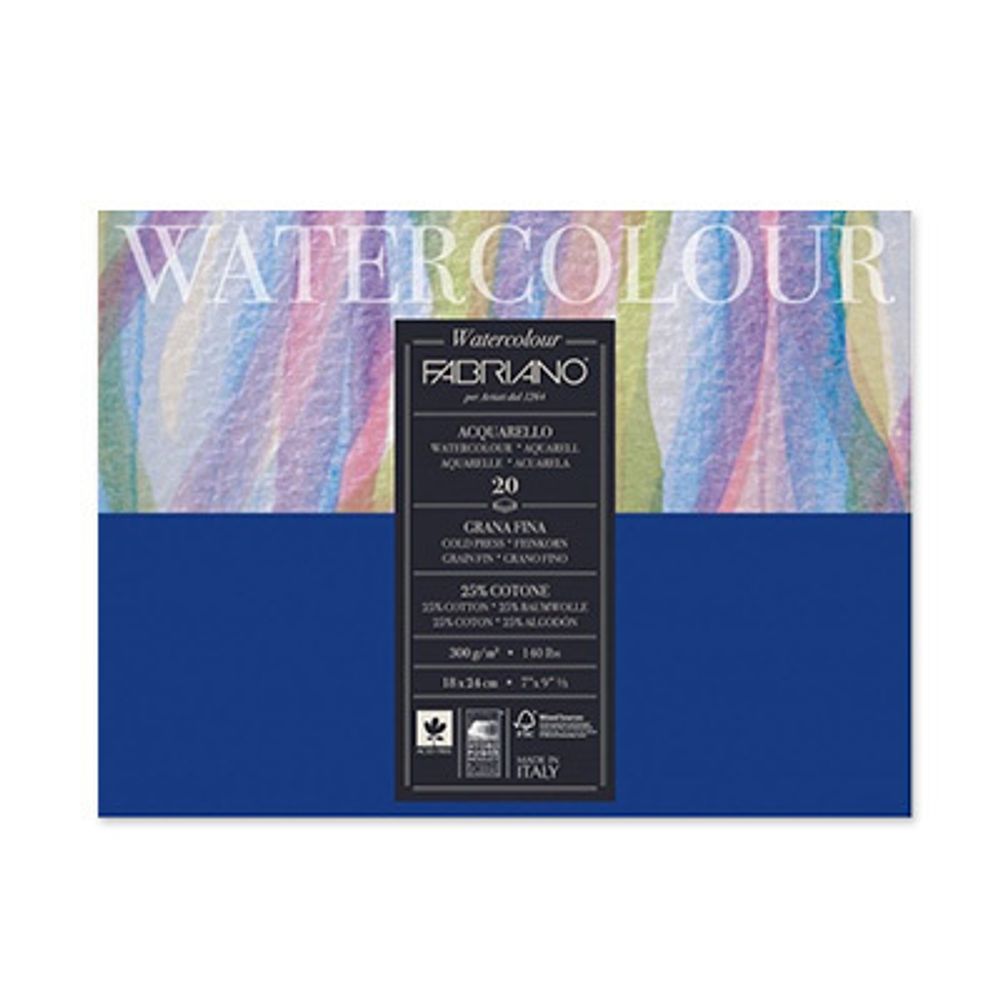 Альбом для акварели 300 г/м², 36х48 см, склейка с четырех сторон 5х20 л, 73613648 среднезернистая, Fabriano Watercolour