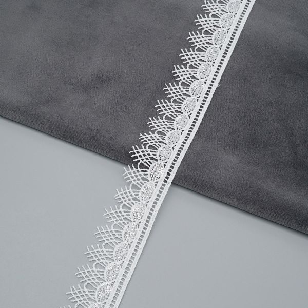 Кружево гипюр (плетёное) 35 мм, / 9.14 метра, с пайетками, белый