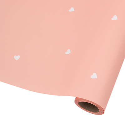 Пленка упаковочная для цветов и подарков Сердечки, 65 мкр, 58см / 10м ± 5% (VH2558 персиковый с белыми сердечками)