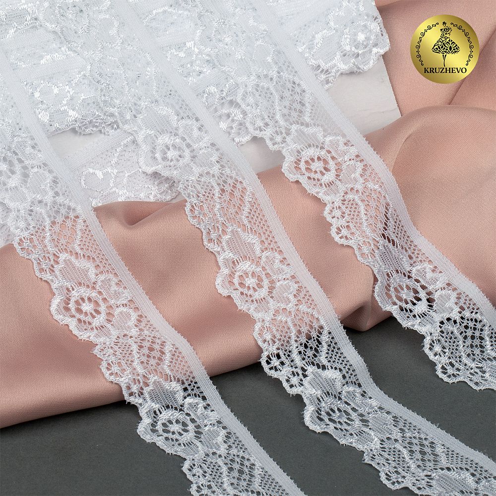 Кружево эластичное (стрейч) 30 мм, TBY.L839, 01 белый, 500м, Kruzhevo