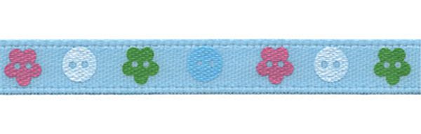 Лента атласная с рисунком 6.0 мм / 22.8±1 метра, B2/129 пуговки/голубой, Gamma ALP-064