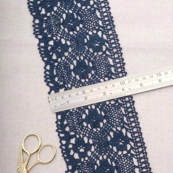Кружево вязаное (тесьма) широкое 125 мм / 25 метров, хлопок, рис. 125.01.038, темно-синий, С3749Г17