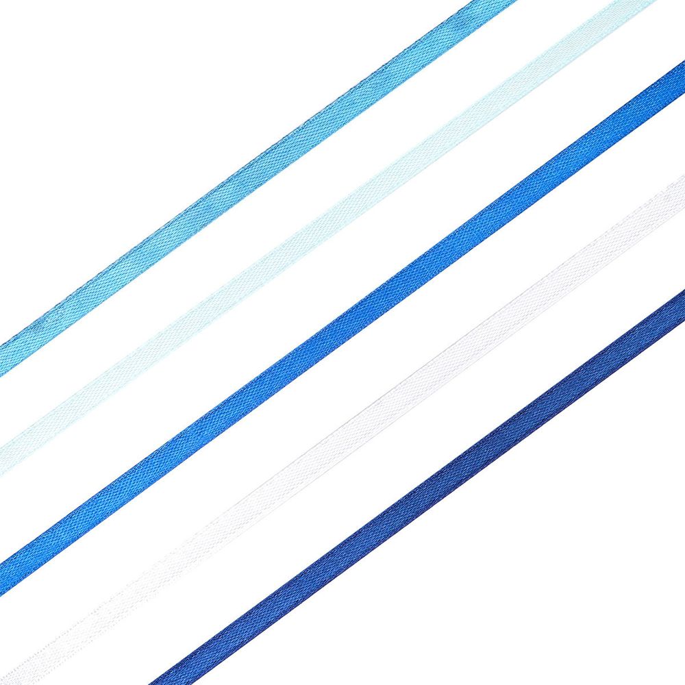Набор атласных лент 5 цветов по 6.0 мм / 23 метра, голубой микс