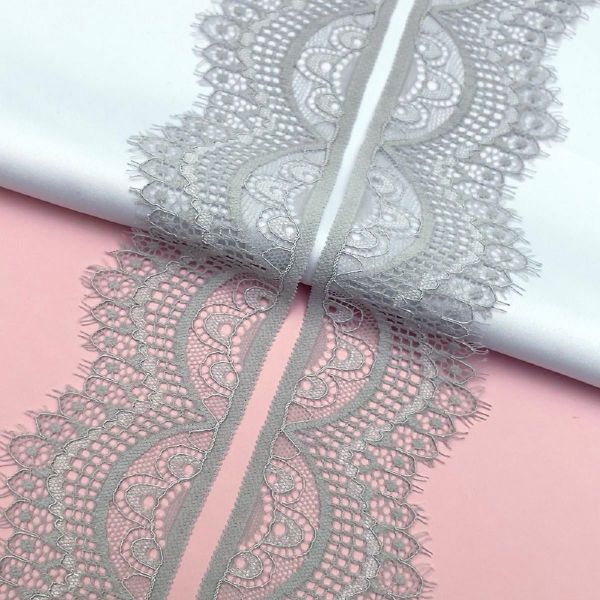 Кружево эластичное (стрейч) 60 мм / 2.7 метра, C154 светло-серый, QYE-021