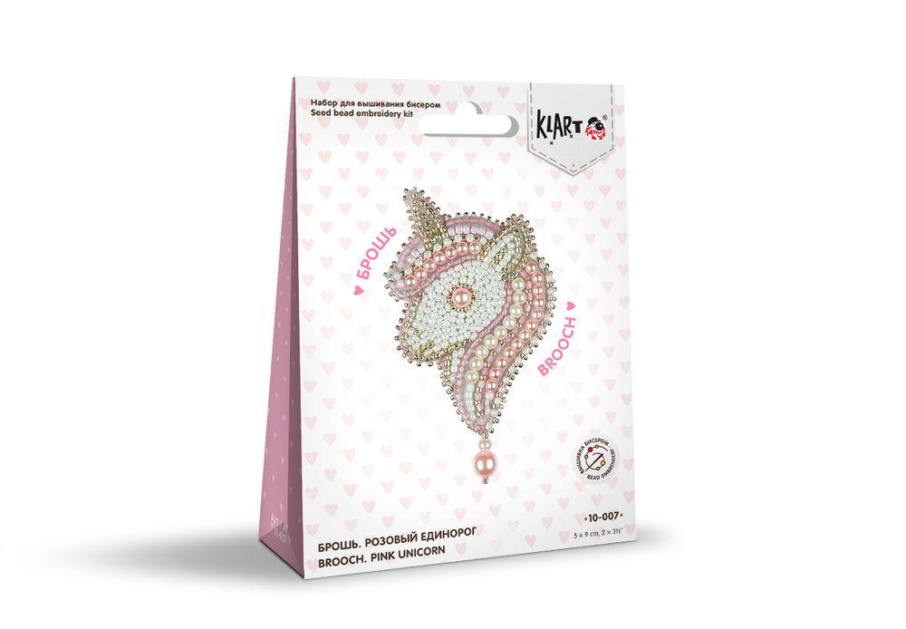 Набор для вышивания бисером Klart, Брошь Розовый единорог, 5х9 см