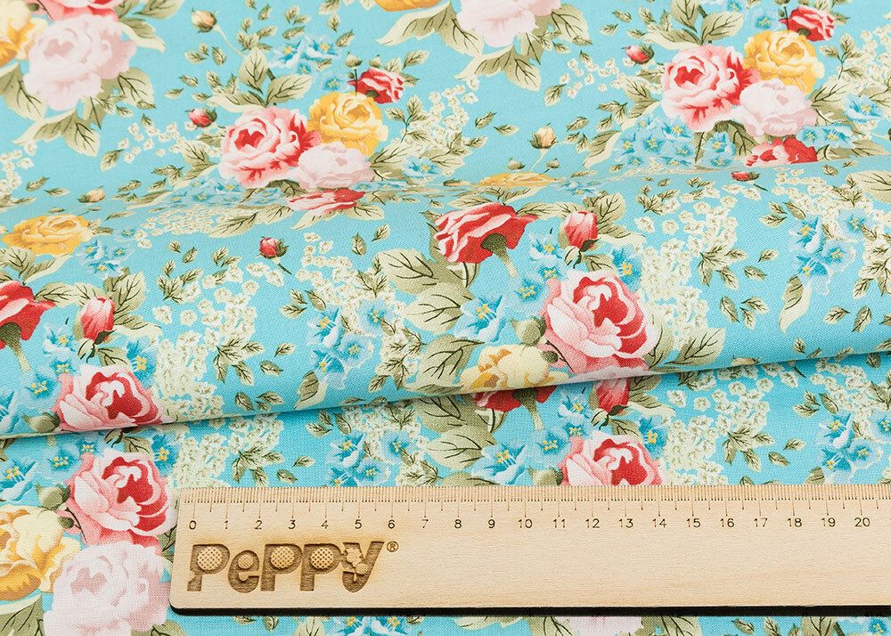 Ткань для пэчворка Peppy Версальские сады, рулон 112 см / 5 метров, ВС-08 голубой, Peppy