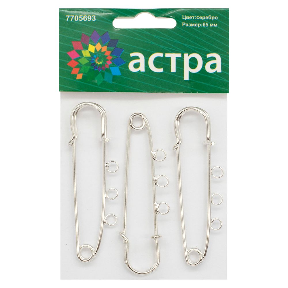 Булавки для подвесок с 3-мя глазками, 65 мм, упак., 3 шт, Астра, серебро /TOS/