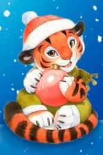 Алмазная (кристальная) мозаика Фрея, Игривый тигренок 20х30 см