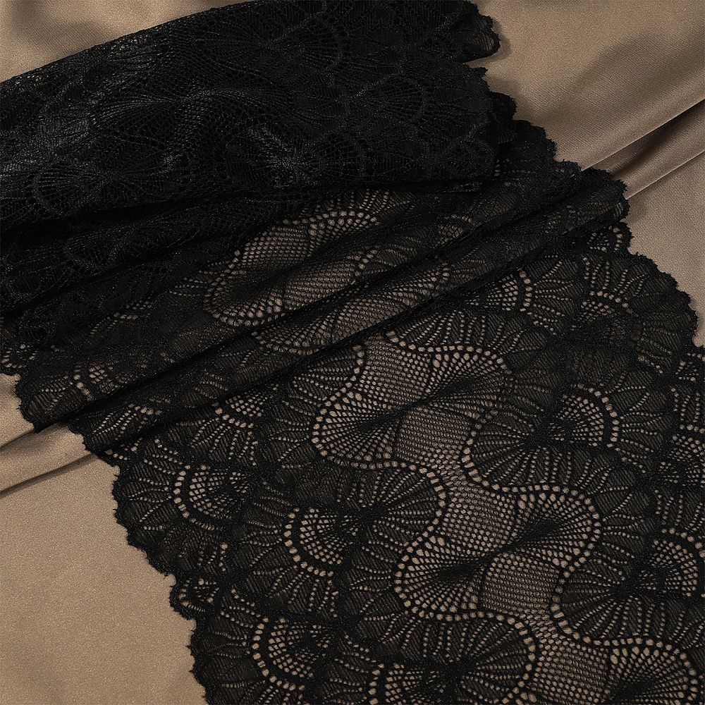 Кружево бельевое эластичное 195 мм / 10 м, цв.02 черный, Kruzhevo