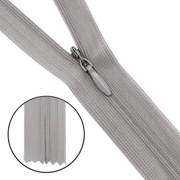 Молния потайная (скрытая) Т3 (3 мм) 1 зам., н/раз., 50 см, нейлон, F310 св.серый, 10 шт