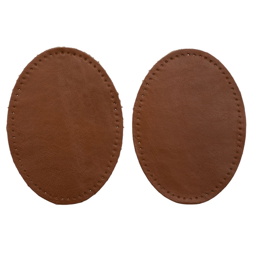 Заплатки пришивные из кожи, овал 8х10,9см с перфорацией, 2 шт, 100% кожа, 02 светло-коричневый, 9124