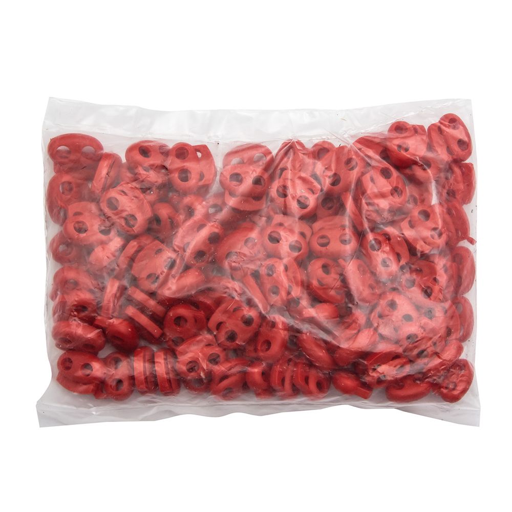 Фиксатор (зажим) для шнура пластик 2 отв., ⌀4.0 мм, 14х17 мм, овал малый ПП, ярко-красный, 100 шт