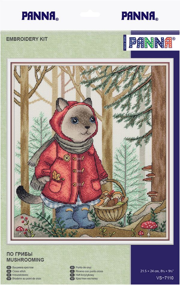 Набор для вышивания нитками Panna, По грибы, 21,5х24 см