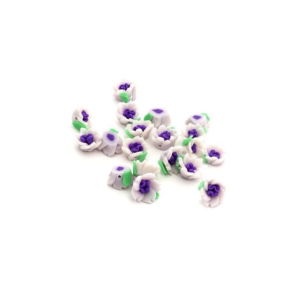 Бусины глиняные ⌀10 мм, in ⌀1 мм, 20 шт цв. белый/фиолетовый/зеленый, Magic4Hobby