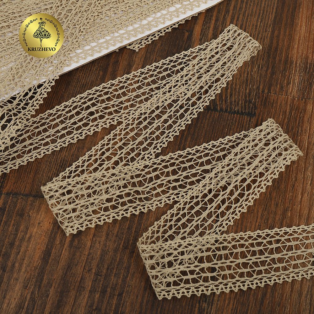 Кружево вязаное (тесьма) 25 мм / 10 метров, D1002, тонкая нить, цв.F308 св.бежевый, Kruzhevo