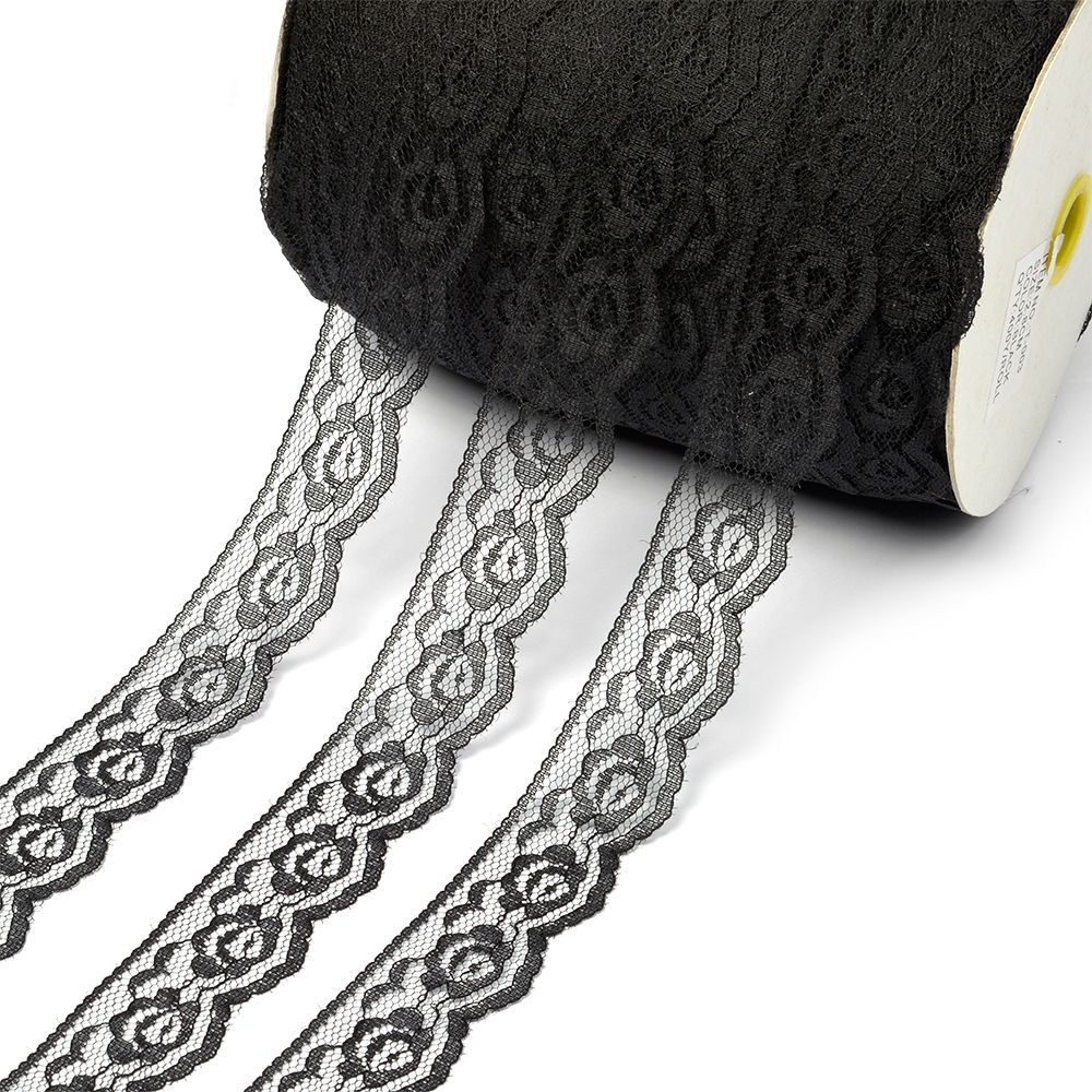 Кружево отделочное в стиле "трикотаж" 28 мм, диз. T-003 цв.черный уп.365,76м Кружево отделочное в стиле "трикотаж" 28 мм, диз. T-003 цв.черный уп.365,76м