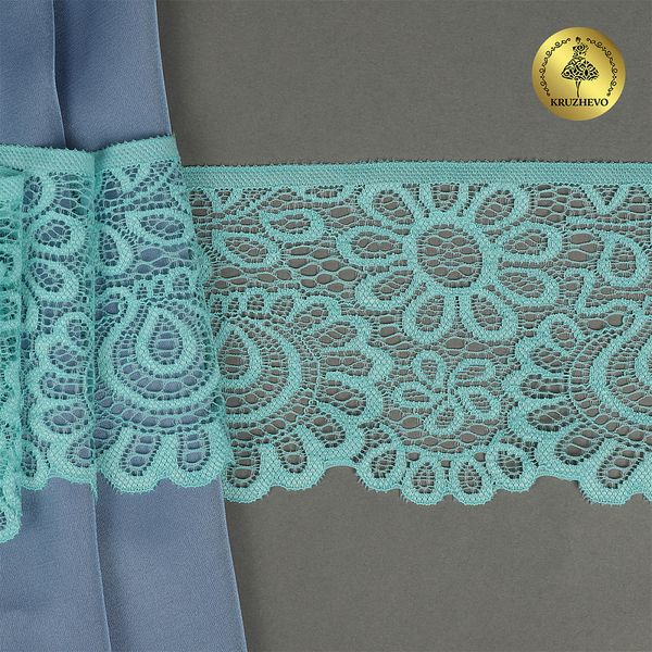 Кружево эластичное (стрейч) 90 мм, TBY.YSTL00839.N, L422 тиффани, 3м, Kruzhevo