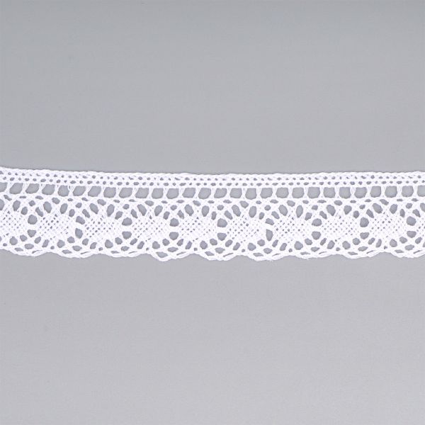 Кружево вязаное (тесьма) хлопковое 25 мм / 25 метров, одностор. (01 белый)