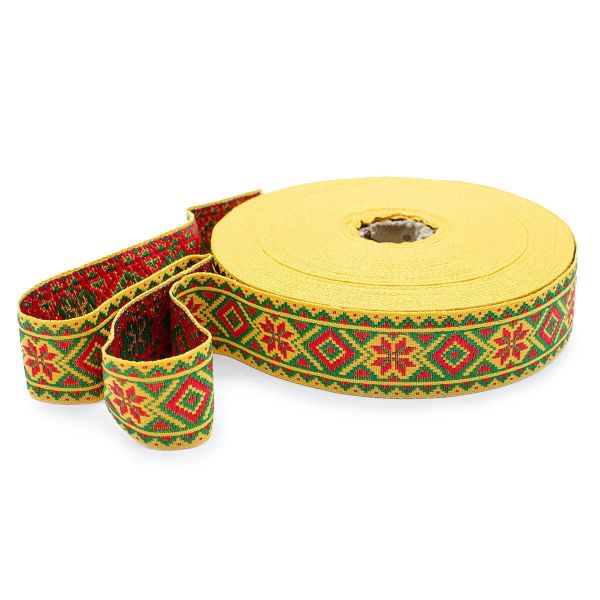 Лента (тесьма) жаккардовая 32.0 мм / 25±1 метров, рис. 9472 желтый/красный/зеленый, С1853Г17
